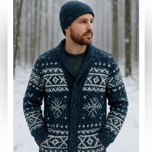 Vintage Fair Isle Cowichan style Ski Apres Ski Cardigan Wool Blend Sweater 90’s